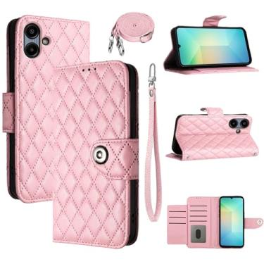 Imagem de Dswteny Capa carteira para Samsung Galaxy A06/A07 com alça de ombro de pulso, padrão Argyle PU couro flip suporte para cartão de crédito capa para celular AO6 5G/AO7 4G A 06 07 LTE meninas mulheres
