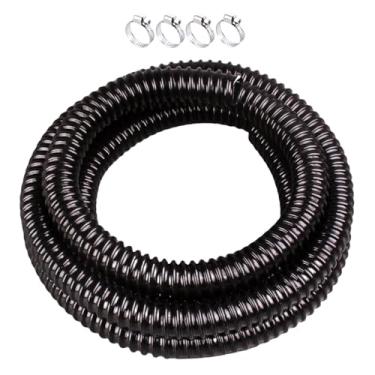 Imagem de Mangueira de lagoa de 3,5 cm x 3 m flexível PVC corrugado tubo flexível preto à prova de dobras forte flexível para lagoas de jardim, cachoeiras, filtros e drenagem, com 4 braçadeiras.