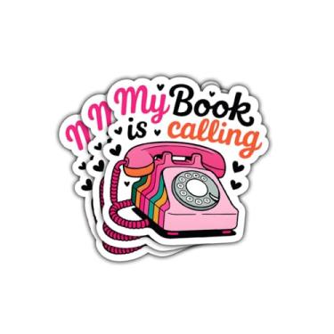 Imagem de 3 adesivos My Book is Calling, lindo decalque retrô de vinil arco-íris para amantes de livros, humor de leitura, adesivo à prova d'água para laptop, Kindle, adesivos de diário presentes para amigos
