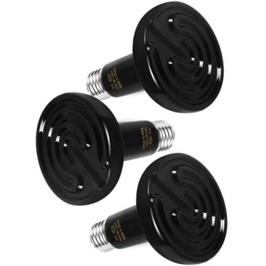 Imagem de Pacote com 3 lâmpadas de calor de cerâmica preta de 75 W com 1 peça termo-higrômetro, lâmpada de aquecedor de emissor de calor de réptil infravermelho para animais de estimação, galinheiro, lagarto