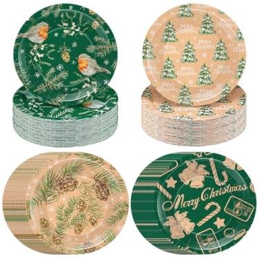 Imagem de Qinyoung 100 peças de pratos de papel de Natal, 23 cm, suprimentos de festa de Natal, pratos descartáveis, utensílios de jantar, sobremesa, prato de papel para férias, jantar, cozinha, festa
