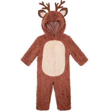 Imagem de AlecosFun Toddlers Deer Costume, Reindeer Hooded Jumpsuit Fawn Flannel Onesie for Little Kids Girls Boys Christmas Xmas 2T