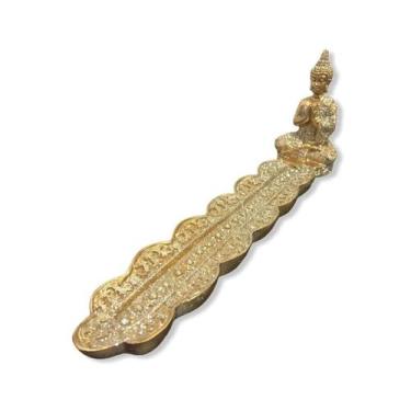 Imagem de Porta-incenso dourado com resina de figura de Buda 20,5 cm - Lightbek 
