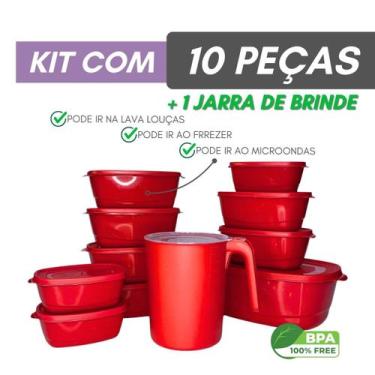 Imagem de Conjunto 10 Potes 1 Jarra Marmita Organizador Plasticos Alimento Dia a