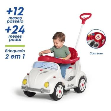 Imagem de Carrinho De Passeio Fusca Fouks Infantil Pedal Motoca Protetor Branco 