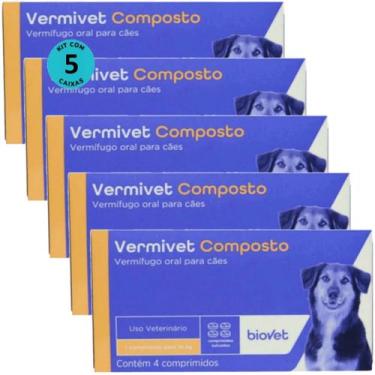 Imagem de Kit Vermivet Composto Biovet 600mg com 4 Comprimidos Com 5 unidades