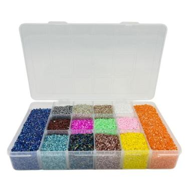 Imagem de Kit Miçanga Pulseira Colar Vidrilho 14 Cores 2mm 76000pçs + Caixa Divi