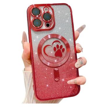 Imagem de Weonmov Capa para iPhone 16 Pro Max, brilhante, transparente, fofo, coração de amor, compatível com MagSafe, capa de proteção de lente de câmera magnética forte, capa de telefone macia e fina