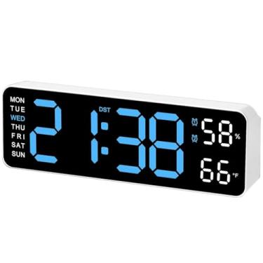 Imagem de SwlatUtokf Relógio de parede digital com tela grande, relógio de parede/mesa LED de 24 cm para decoração de sala de estar, relógio digital com temperatura/horário de verde/regulação automática/umidade