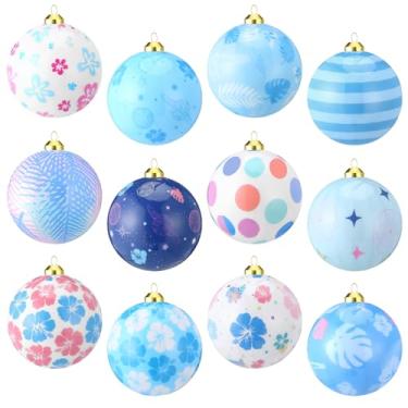 Imagem de Gemscream 12 peças de enfeites de bola de Natal de 8,5 cm, enfeites de bola de plástico de desenho animado, árvores de Natal coloridas, decorações penduradas para árvores de Natal, grinalda, decoração