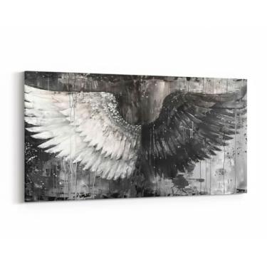 Imagem de Arte de parede em tela com asas de anjo, arte abstrata, pôsteres, decoração de parede em tela preta e branca, arte de banheiro, 96 cm C x 48 cm L L