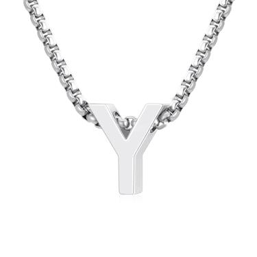 Imagem de VULETO Colar com letra A-Z com inicial A-Z, presente para meninos e homens, pingente de letra de aço inoxidável, dia dos namorados, joias de aniversário, ideias de presentes para adolescentes e