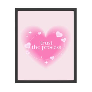 Imagem de Decoração de parede de coração rosa, Trust The Process Inspirational Signs Room Decor, Impressão de arte de parede gradiente rosa coração para dormitório de menina quarto casa (20 x 25 sem moldura)