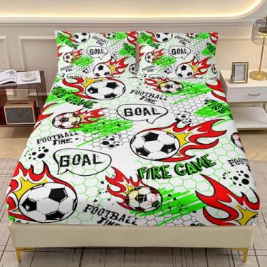 Imagem de AILONEN Jogo de lençol solteiro com elástico esportivo de futebol para crianças, meninos, lençol com elástico macio com 2 fronhas, 3 peças