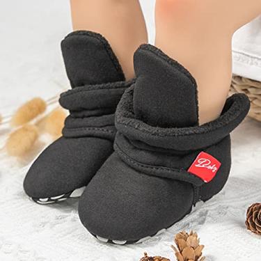 Imagem de Botas para bebês, meninos, meninas, quentes, de lã, aconchegantes, de algodão macio para o inverno, botas antiderrapantes para bebês e meninas, A01/preto, 12-18 Months Toddler
