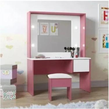 Imagem de Penteadeira Infantil Diana Led e Banqueta Rosa/Branca Ofertamo
