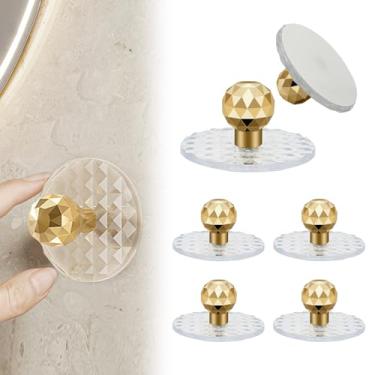 Imagem de CcHhyyt Pacote com 6 maçanetas autoadesivas para armários puxadores de portas de espelho em forma de diamante acrílico puxador de plástico autoadesivo para armários de vidro portas deslizantes