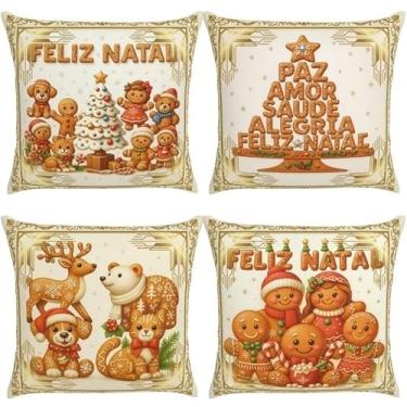 Imagem de Capas Almofada Natal 45x45 Cm Kit Decoração Sala Sofá Cama Presente (Bolacha natal)