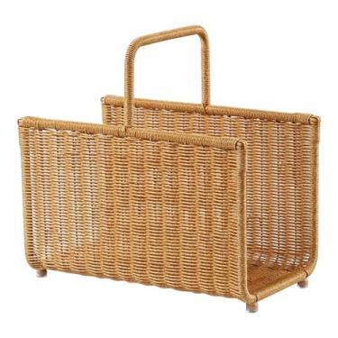 Imagem de FytStycale Porta-revistas, cesto de vime com alça, prático cesto para armazenamento de revistas ao ar livre para viagens, hotéis, cafeterias
