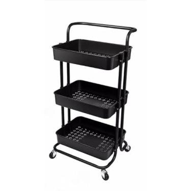 Imagem de Carrinho Organizador Multiuso Com Rodinhas Manicure Banheiro Lavanderia 3 Prateleiras (Preto)