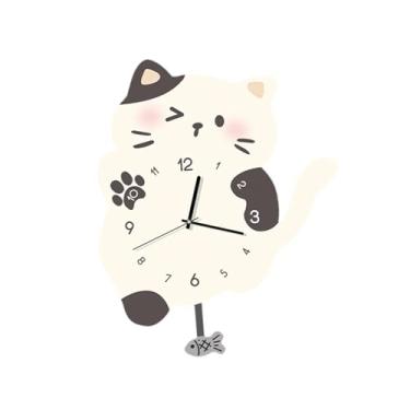 Imagem de Ｂｅｓｇａ Relógio de parede com gato, numerais arábicos, desenho animado, para sala de jantar, sala de aula, casa, escritório, mecanismo silencioso, relógio