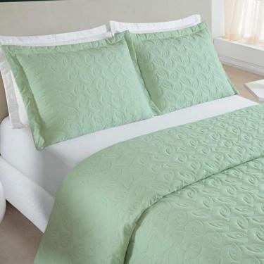 Imagem de Cobre Leito King Agata Bordado Micropercal 200 Fios 3 Peças - Verde