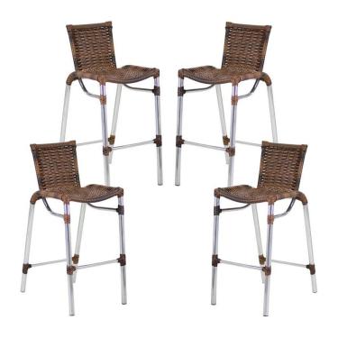 Imagem de 4 Banquetas Em Alumínio Fortaleza Alta Com Encosto Argila