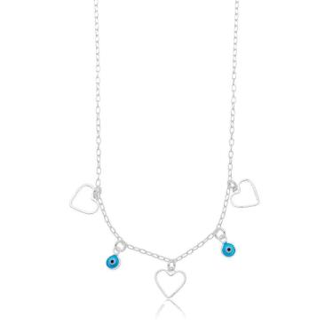 Imagem de Colar Corações Com Olho Grego Prata 925