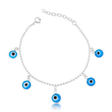 Imagem de Pulseira De Prata 925 Com Pingentes De Olho Grego Azul