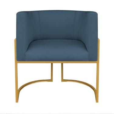 Imagem de Kit Divã Luna 160cm Lado Esquerdo E 01 Poltrona Base De Ferro Dourado Linho Cor Azul Royal