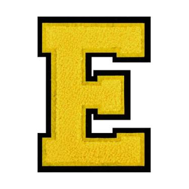 Imagem de 1 PÇ Patch de letra de chenille amarelo de 11,4 cm com borda preta – Remendos do alfabeto para roupas, jaquetas, mochilas, chapéus para decoração personalizada, nome personalizado e artesanato. (E)