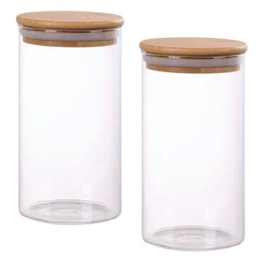 Imagem de Kit 2 Potes Herméticos de Vidro Borossilicato 750ml com Tampa de Bambu Natural – Armazenamento e Organização de Cozinha