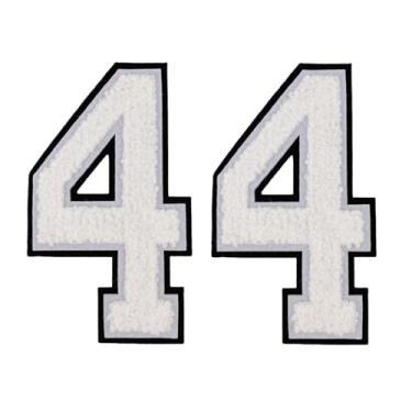 Imagem de 2 peças de adesivos de número de chenille branco de 12,7 cm com borda preta, apliques de ferro para roupas, jaquetas, mochilas, adesivos de número estilo universitário par com patch de letras