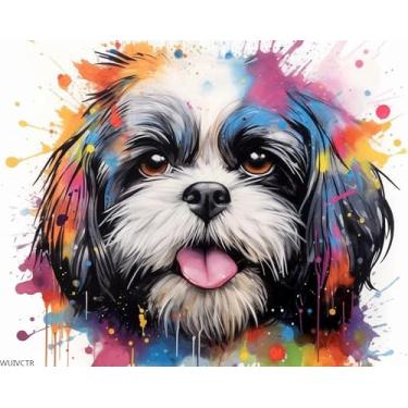 Imagem de WUIVCTR Kits de pintura DIY por números para adultos, pintura a óleo, tela de desenho pintada à mão para imagens por números, presente de decoração de casa, grafite abstrato colorido, cachorro Shih