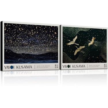 Imagem de Céu estrelado emoldurado, guindastes voadores, pássaro japonês, natureza rústica, animal, decoração de parede, impressão em tela, imagem Yayoi Kusama, pôster moderno, galeria, quarto, sala de estar