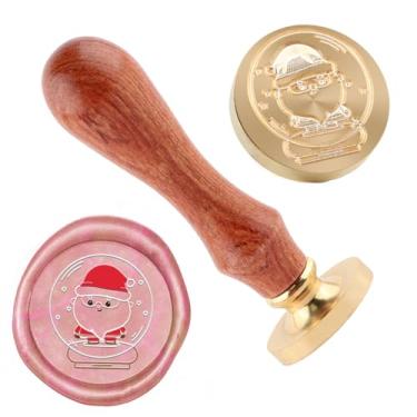 Imagem de Carimbo de lacre de cera de Natal, Papai Noel, Globo de Neve, carimbo de latão e uma alça de madeira, carimbos cabeça para cartões de Natal, convites de festa, cartas, envelopes, cartões de