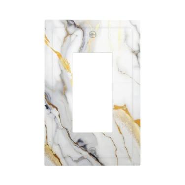 Imagem de VGHOKO Capas de tomada decorativas com textura branca dourada de mármore abstrato, design luxuoso, capas de interruptor de luz basculante, decoração única, placa de parede para decoração de casa
