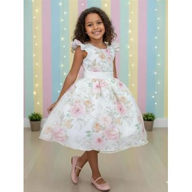 Imagem de Vestido Infantil Florido Off White Midi Festa para Meninas - Fabuloso 