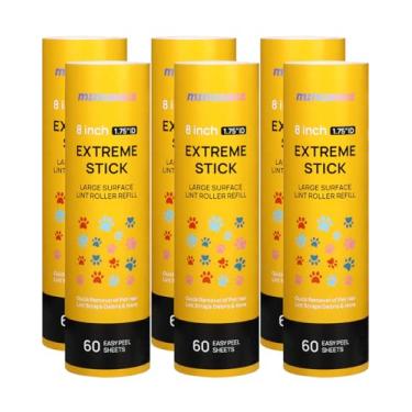 Imagem de Refil de rolo de fiapos de 20 cm para Scotch-Brite Rolo de fiapos de superfície grande 50% mais adesivo, 60 folhas por refil, pacote com 6, total de 360 folhas, funciona muito bem em pelos de animais