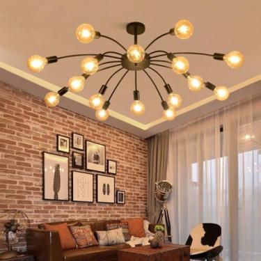 Imagem de Luminária pendente vintage industrial com LED, estilo americano, ideal para sala de estar, restaurante, quarto, casa de campo, loft, loja de roupas, café, bar, casa de família (OB 16 lâmpada