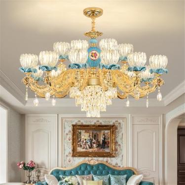 Imagem de Lustre de cristal de luxo europeu com LED, estilo americano, para sala de estar, restaurante, quarto, casa de campo, hotel, loja de roupas, salão de beleza, café (B 18 lâmpadas)