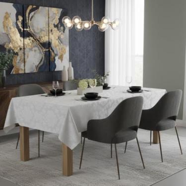 Imagem de TOALHA DE MESA LINHÃO EM TECIDO LINHO RUSTICO (FLORAL BRANCA, 140X140)