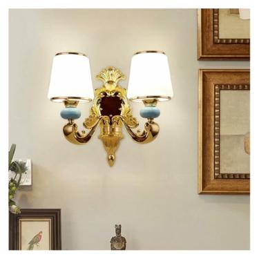 Imagem de WLHAZMWY Lâmpada de parede, lâmpada LED de luxo, liga de zinco, sala de estar, arandelas, jade, quarto, cabeceira, restaurante, casa (2 cabeças A 42 cm, branco frio)