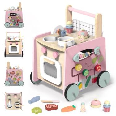 Imagem de Baby Walker GiggleGems de madeira 4 em 1 com brinquedos e cozinha