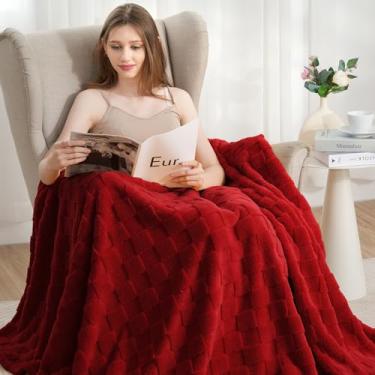 Imagem de Zyrah Mantas supermacias para sofá cobertor de lã leve decorativo felpudo aconchegante para sofá cadeira cama (B-vermelho, solteiro (152 x 203 cm))