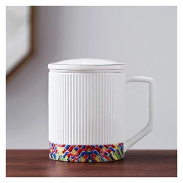 Imagem de Caneca de cerâmica com separador de chá Caneca de água de 400 ml com tampa alça antiqueimadura requintada para o Natal, Dia dos Namorados e Dia das Mães xícara de café (Cor: Vermelho)