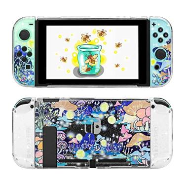 Imagem de GLDRAM Glitter Clear Case Compatible with Nintendo Switch, Anti-Scratch Hard Protective Skin Cover, Flash Shiny Switch Shell Accessories Bundle with Fireflies & Mushroom Pattern for Console & Joypads