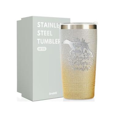 Imagem de Onebttl Presentes de ponteiro alemão de pelo curto para mulheres, Life Is Better With A German Shorthaired Pointer, caneca de viagem de aço inoxidável de 590 ml, glitter dourado e prata