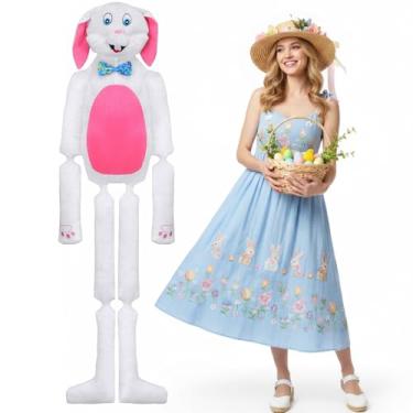 Imagem de Silipull Almofada de coelho de pelúcia de Páscoa de 1,5 m, decoração enorme de coelho de pelúcia branca rosa para pendurar ou sentar, decoração de Páscoa, primavera, festa de Natal e presentes de