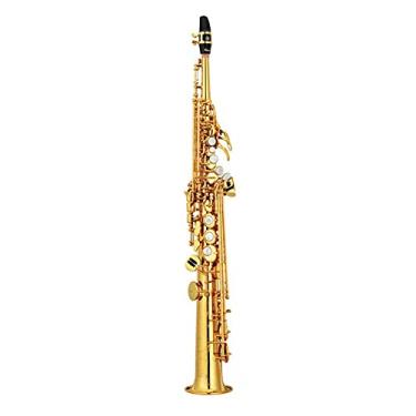 Imagem de HUAZHIMEI Saxofone soprano reto de latão Bb B plano, ouro, profissional, saxofones, latão, B plano, ouro